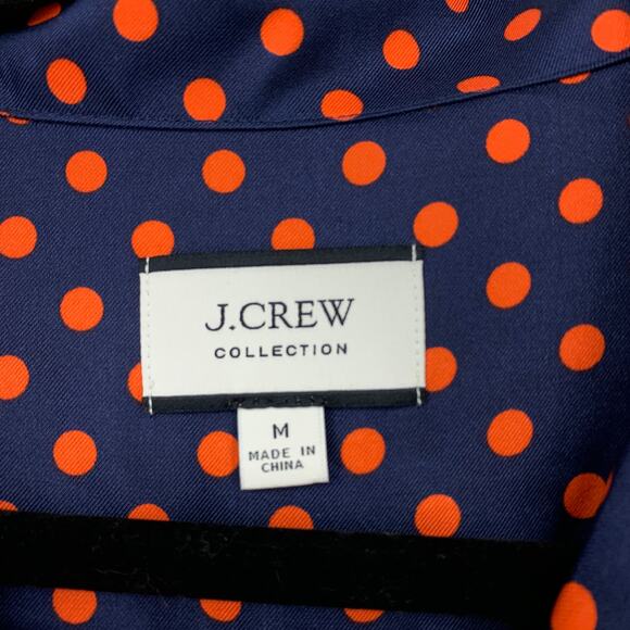 J. Crew Collection Silk Twill Popover Top Womens Size M Navy Orange Polka Dot - Picture 5 of 6